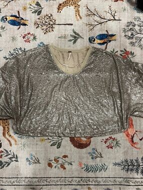 Free People Metallic Sequin Crop Top in Champagne